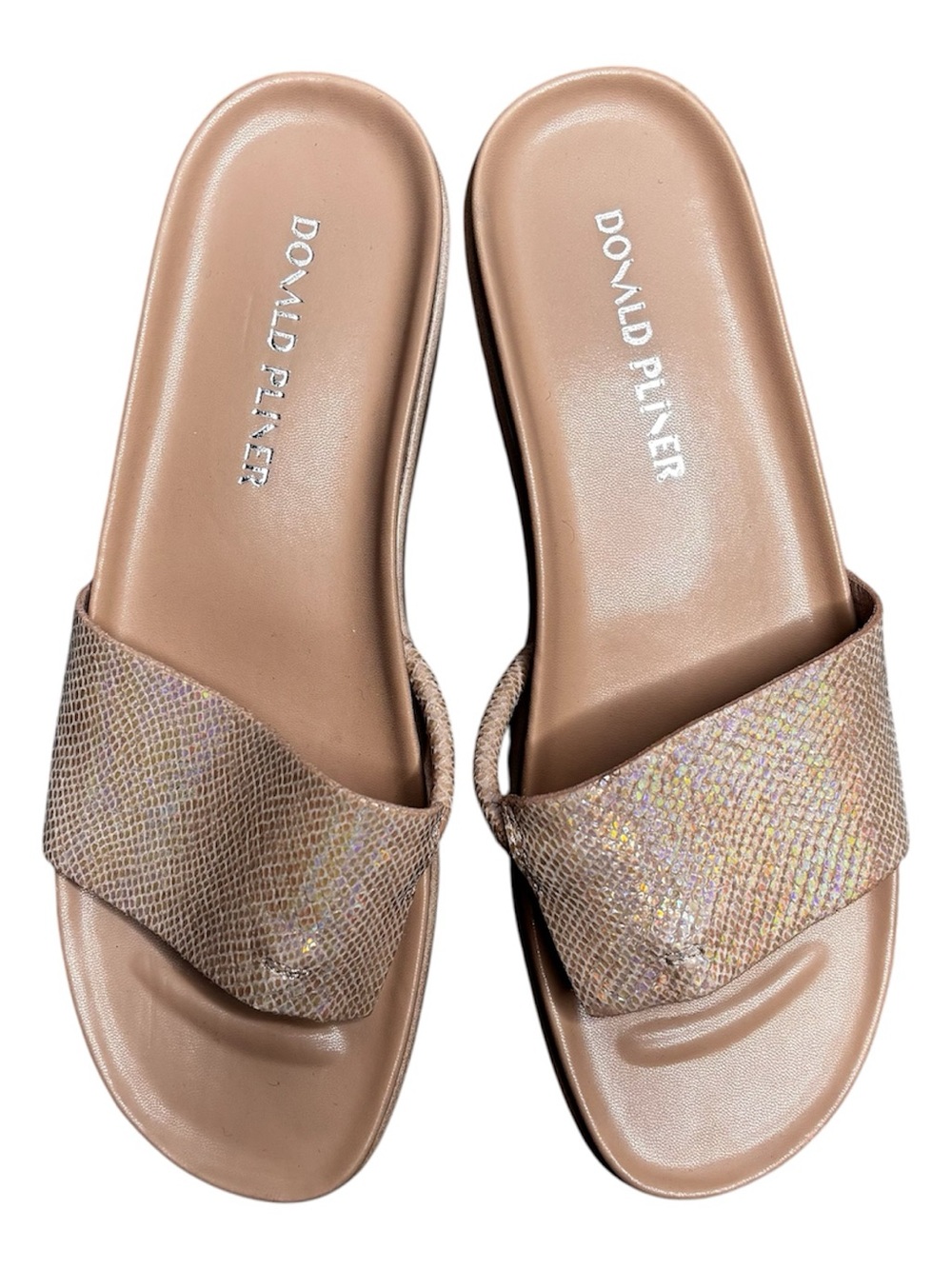 Donald J. Pliner Tan Iridescent Metallic Strap Slide Snake Sandals size 10